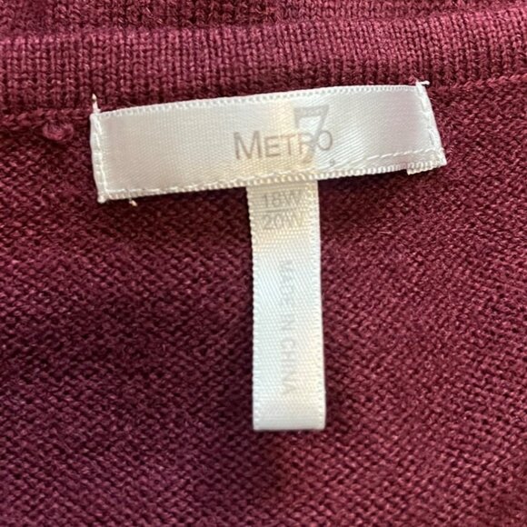Metro 7 Womens Burgundy Sweater Top Size 18 / 20 Beaded Neckline Plus - Picture 7 of 9